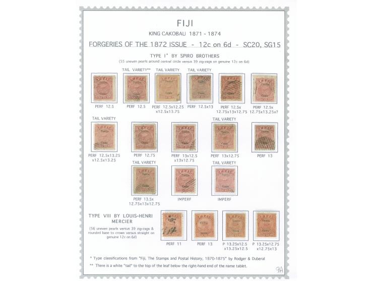 1871/75, King Cakobau Issue collection specialized balance on homemade pages, a study of over 100 forgeries, most by Spiro, w