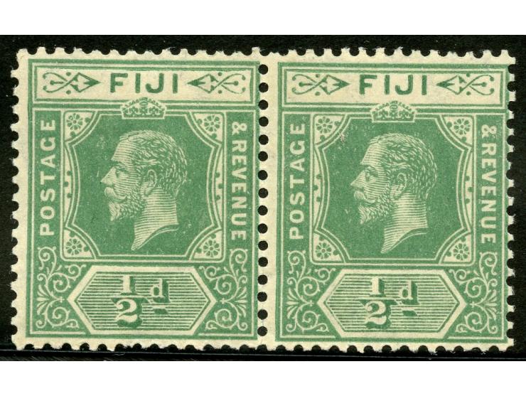 1912/23, George V, pair ½ d. green, variety ‘watermark reversed and inverted’, good perforation, unused, fine. (SG £400).
