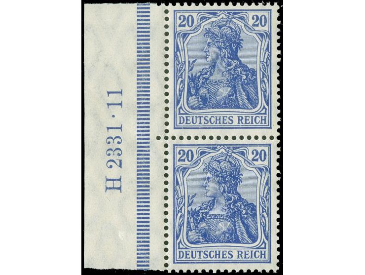 1905/13, Friedensdruck, 20 Pfg. lebhaftlilaultramarin, senkrechtes Seitenrandpaar rechts mit HAN H 2331.11, postfrisch, tadel