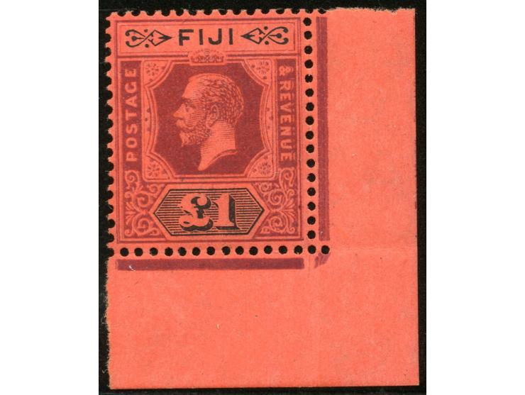 1912/23, George V £1 purple and black on red, die II, bottom right corner margin, showing variety slight ‘kiss’ print of the 