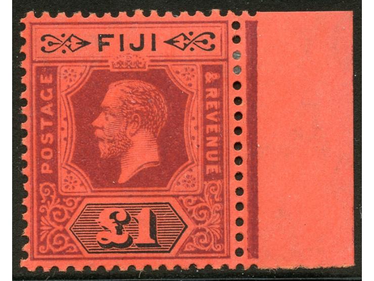 1912/23, George V £1 purple and black on red, die II, right margin unused, good perforations, very fine. (SG £250).
