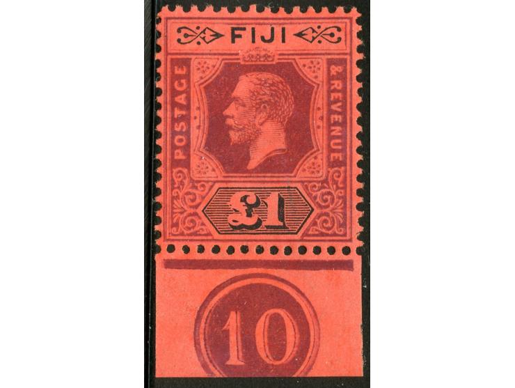 1912/23, George V £1 purple and black on red, die II, bottom margin with numeral imprint “10”, variaty partial doubling of fr
