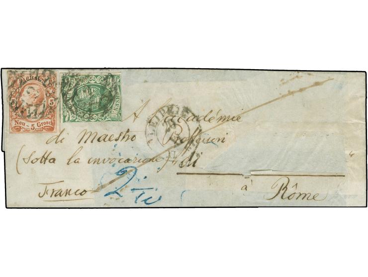 5 Ngr. ziegelrot und 1851/63, Wappen 3 Pfg. grün, beide leicht berührt, &nbsp;mit Nr. "2" und nebengesetztem DKr. "LEIPZIG 20