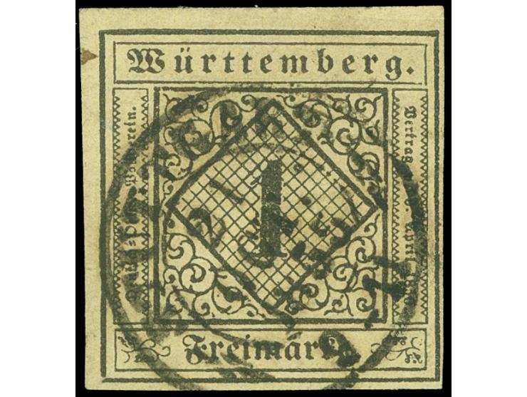 1851, 1 Kr. auf altelfenbein, Type III, allseits voll- bis breitrandig, farbfrisch mit DKr. “STUTTGART 21.OCT.1855”, minimale