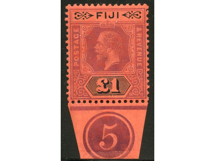 1912/23, George V £1 purple and black on red, die II, bottom margin with plate number “5”, mint never hinged, good perforatio