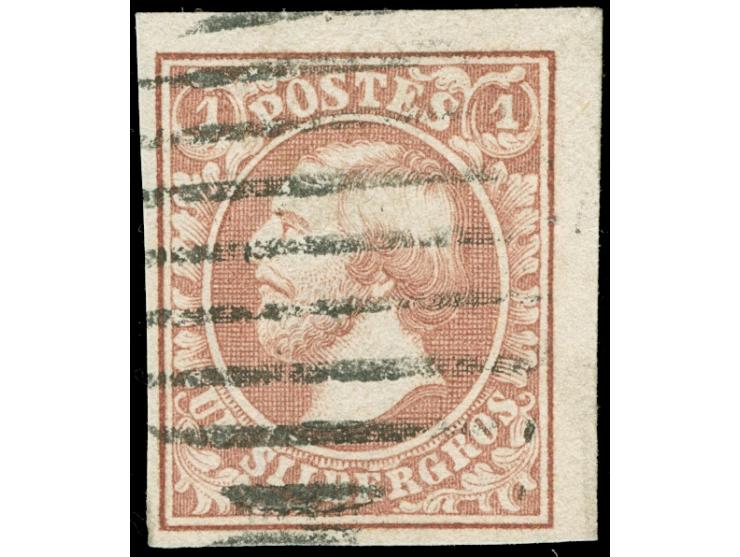 1852, 1 sgr., 2 copies in shades of light brownish red, good to large margins, neatly cancelled by circle of bars of Mersch r