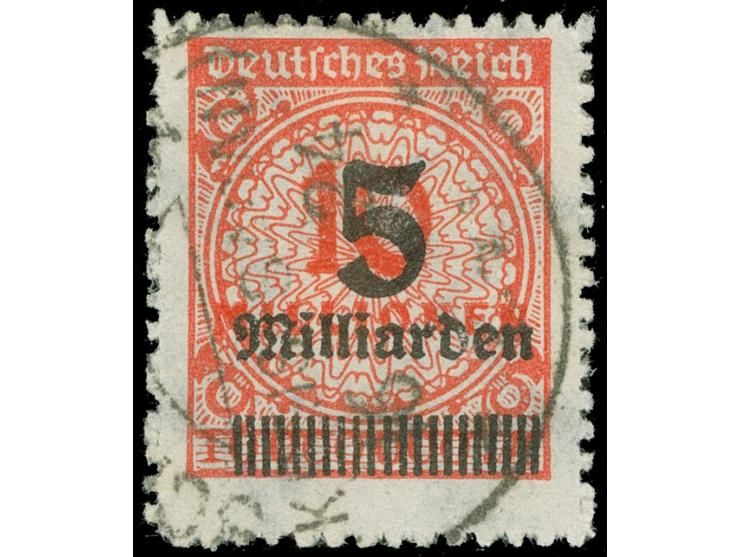 1923, Korbdeckelmuster, 5 Mrd. auf 10 Mio. M. schwärzlichzinnober, durchstochen, gestempelt, tadellos, sign. Peschl BPP