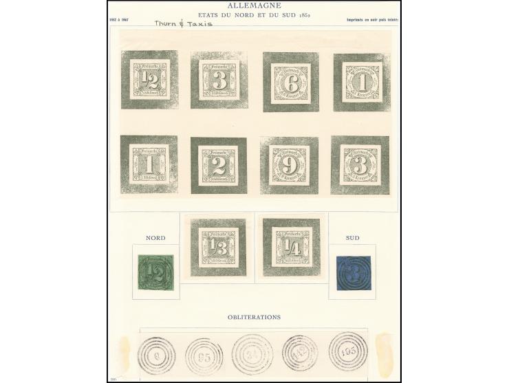 1928, 2 Fälschungen und dazu Stempelimitationen auf beschnittenem Papierbogen aus einem der 475 von der Union philatelique de