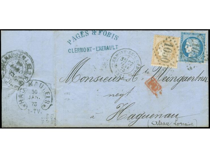 “MÜLHAUSEN i. ELS. BHF. 26.JAN.73” (Spalink 26-6) etwas undeutlich rückseitig als Transitstempel auf kpl. Faltbrief von “CLER