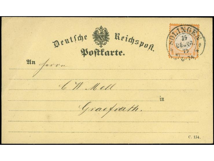 “SOLINGEN 14.DECBR.72" (Spalink 34-3) auf großer Schild ½ Gr. orange auf amtlichem Postkartenformular nach Graefrath mit Anku