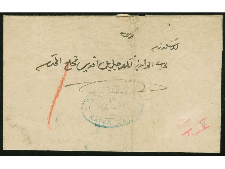 1866, Folded envelope with full content bearing clear blue oval "POSTA EUROPEA KAFER-ZAYAT 18/SETTEM/66" ds. (Type V) and on 