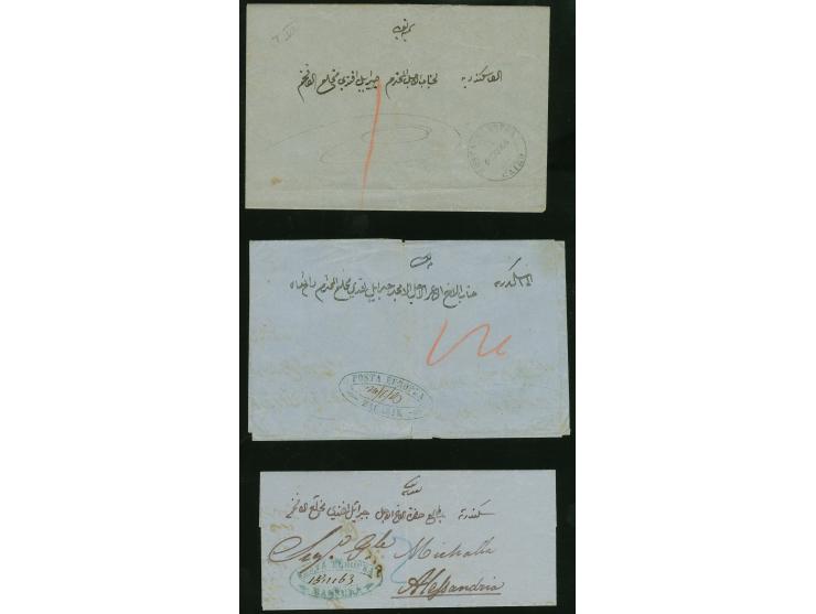 1866, two folded envelopes with content bearing blue oval cancellations of "POSTA EUROPEA ZAGASIK" and "POSTA EUROPEA MANSURA