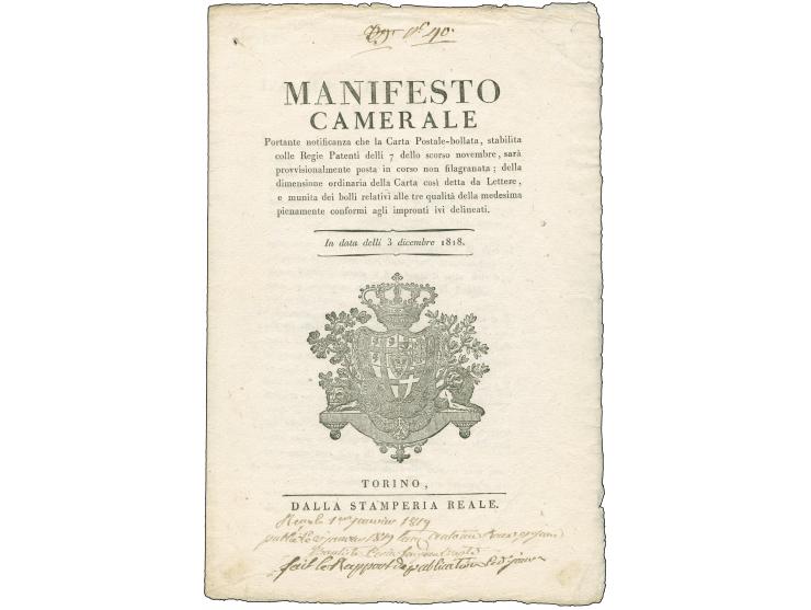 1818/19, Cavallini, official announcements for both issues with strikes of all original dies