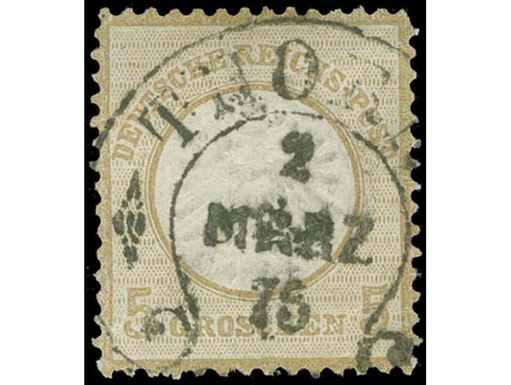 “THORN 2.MÄRZ.75” (Spalink 38-2) recht klar und fast zentrisch auf großer Schild 5 Gr. ockerbraun. Die farbfrische Marke ist 