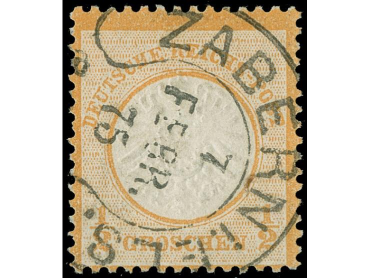 “ZABERN i. ELS. 7.FEBR.75” (Spalink 41) sehr klar und fast kpl. auf großer Schild ½ Gr. orange. Die farbfrische Marke ist seh