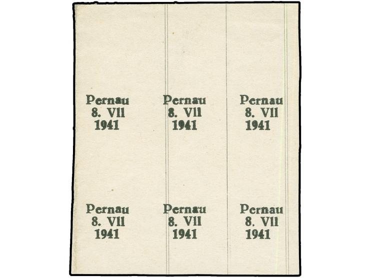 1941, Probedruck in Type II auf Formularpapier, Sechserblock von den Aufdruckfeldern 6-8 sowie 16-18, Auflage vermutlich nur 