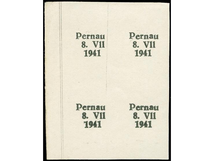 1941, Probedruck in Type II auf Formularpapier, Viererblock von den Aufdruckfeldern 81/82 und 91/92 - Feld 91 mit Type V Jahr