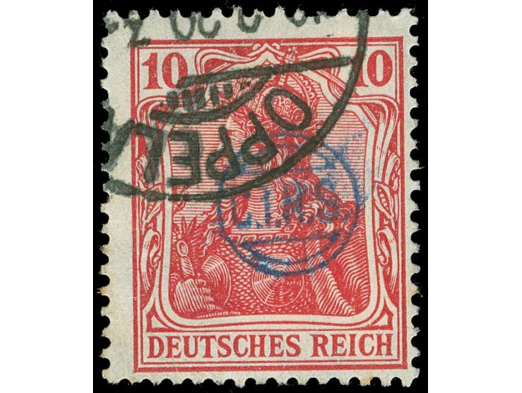 1920, Germania 10 Pfg. rotkarmin, gestempelt “OPPELN 19.2.20", wenige Zähne fleckig sonst tadellos, Eigentumszeichen, Fotobef