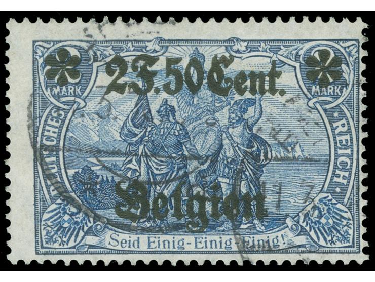1916/18, Germania 2 F 50 C. auf 2 Mark schwärzlichblau, 26:17 Zähnungslöcher, mit Plattenfehler I “kleiner waagerechter Stric