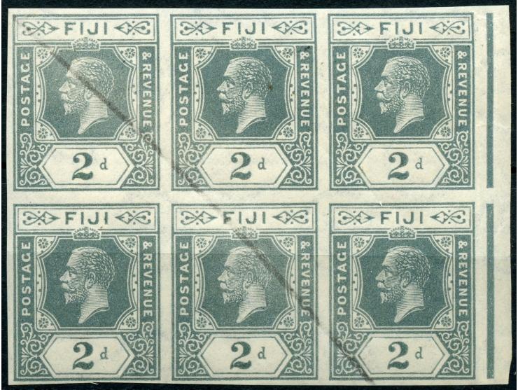 1922/27, George V 2 d. grey, an imperforate 'Ireland Trial' Proof block of six, sheet marginal at right, block defaced in pen