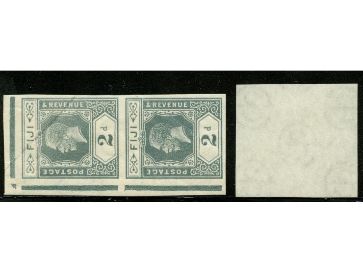 1922/27, George V 2 d. grey, an imperforate 'Ireland Trial' Proof vertical pair, sheet marginal at left and top, top stamp de