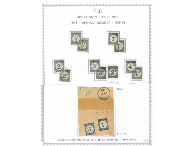 1918, Numerals on two album pages, complete set of five values in unused blocks of four, plus complete used and unused set an