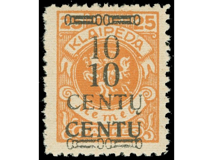 1923, 10 C. auf 25 M. lebhaftrötlichorange, gleichstarker Doppelaufdruck, postfrisch, tadellos, signiert, Fotobefund Prof. Dr