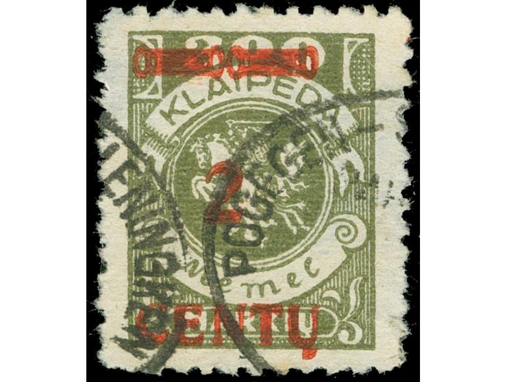 1923, 2 C. auf 300 M. oliv, doppelter Aufdruck, sauber gestempelt mit Bahnpoststempel “Pogegen-Schmalleningken”, tadellos, Fo