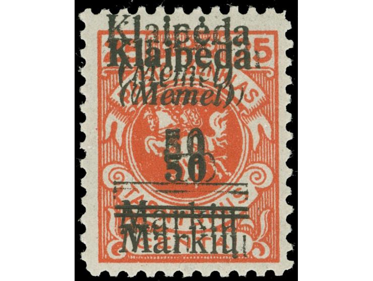 1923, 50 M. auf 25 C. dunkelzinnoberrot, gleichstarker doppelter Aufdruck und ein weiterer schwächerer Aufdruck, postfrisch, 