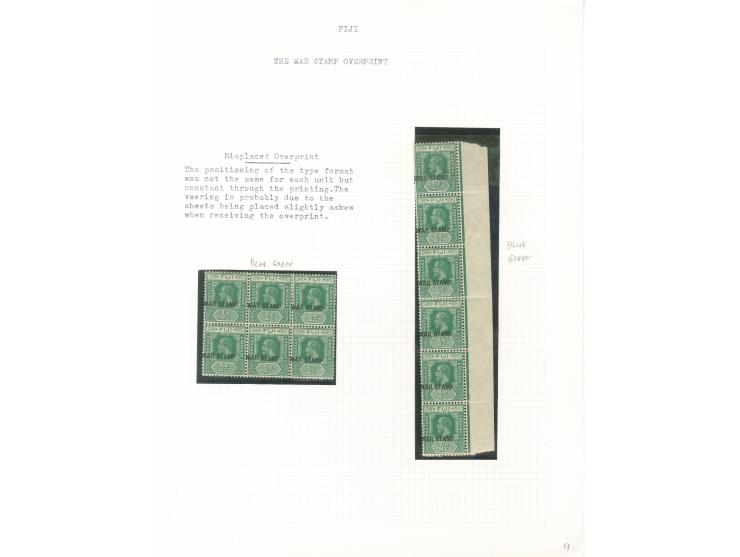 1915-19, George V War Tax Specialized Balance: collection on 14 album pages (SG no.138-139), many dozens of stamps, with vari
