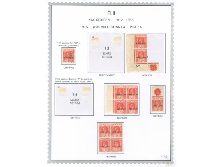 1915-19, George V War Tax Specialized Balance: collection on 14 album pages (SG no.138-139), many dozens of stamps, with vari