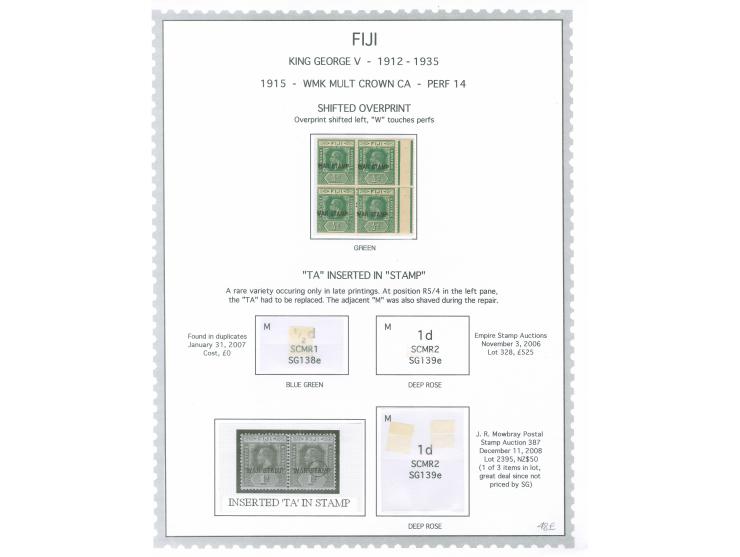 1915-19, George V War Tax Specialized Balance: collection on 14 album pages (SG no.138-139), many dozens of stamps, with vari