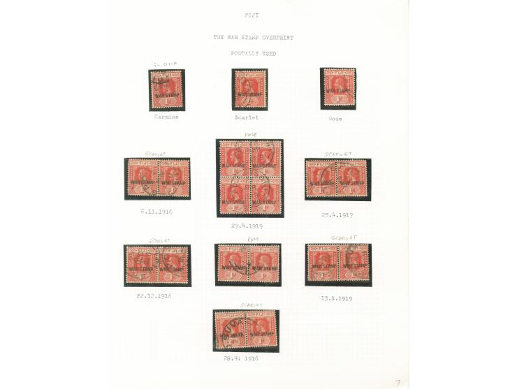 1915-19, George V War Tax Specialized Balance: collection on 14 album pages (SG no.138-139), many dozens of stamps, with vari