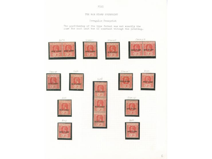 1915-19, George V War Tax Specialized Balance: collection on 14 album pages (SG no.138-139), many dozens of stamps, with vari