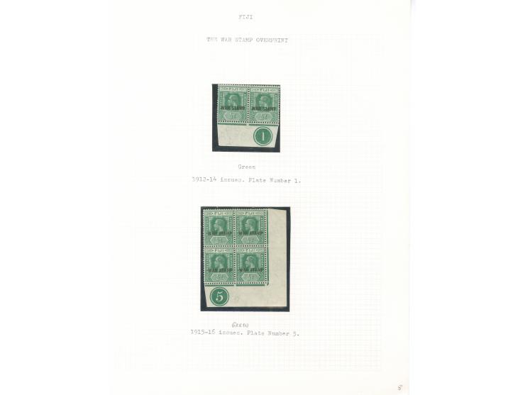 1915-19, George V War Tax Specialized Balance: collection on 14 album pages (SG no.138-139), many dozens of stamps, with vari