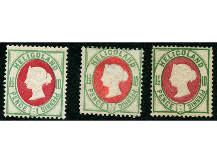 1875, 10 Pfg., drei versch. Auflagen ungebraucht, die sehr seltene Mi.14b ohne Gummi und etwas hell, aber nur wenige ungestem
