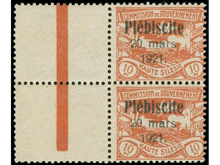 1921, Volksabstimmung 10 Pfg., senkrechtes Paar links mit Zwischensteg, postfrisch, tadellos, selten, unsigniert, Fotobefund 