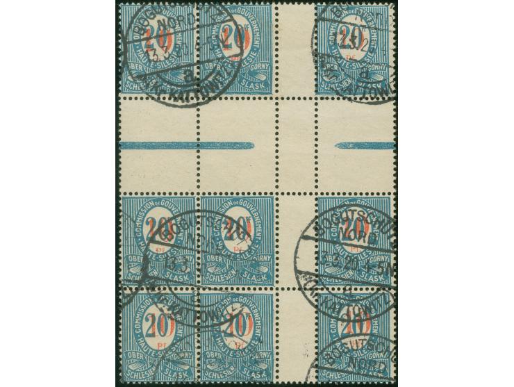 1920, Freimarke 10 Pfg. auf 20 Pfg. dunkelgraublau, Herzstück, sauber gestempelt “BOGUTSCHÜTZ NORD (KR. KATTOWITZ) 13.3.20”, 