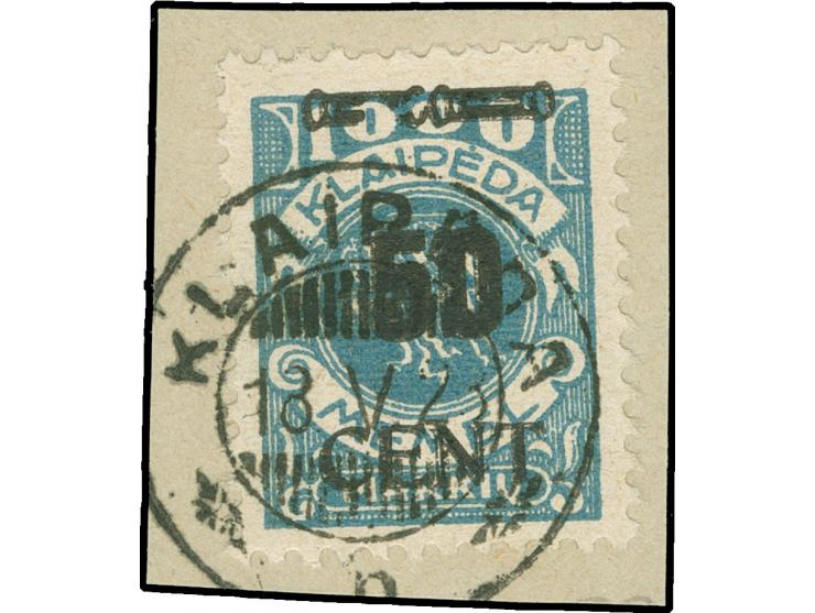 1923, Freimarke 50 L. auf 1000 M. grünlichblau, doppelter Aufdruck - einmal schwächer und Aufdruckfehler “linker Zierbalken z