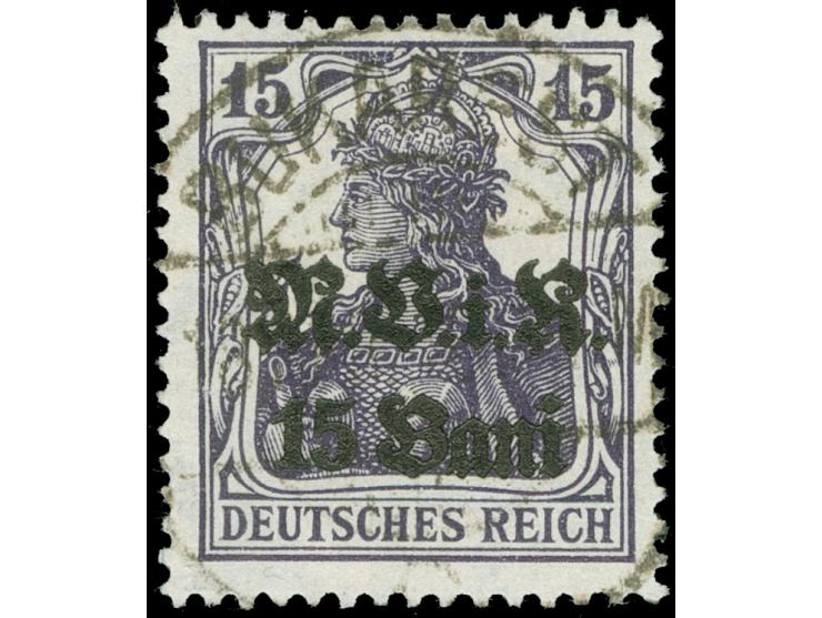 1917, Germania 15 Bani auf 15 Pfg. schwarzviolett, sauber gestempelt “BUKAREST”, tadellos, sign. Hey BPP&nbsp;