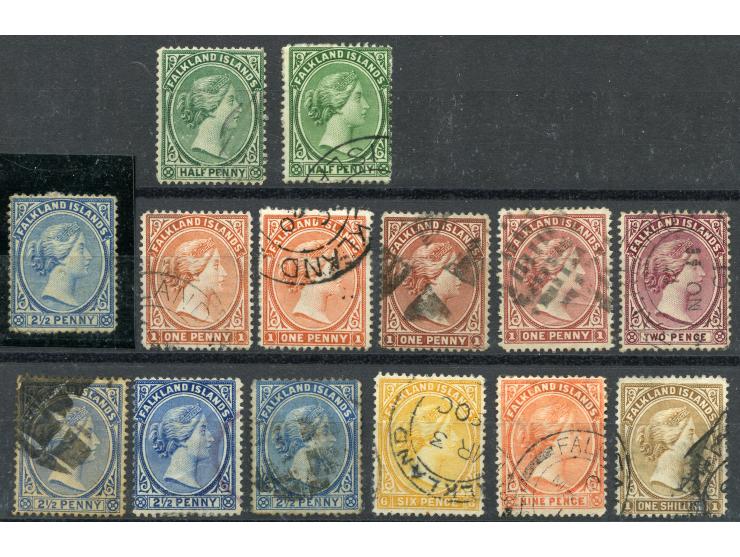 1891/1902, set of 14 stamps up to 1 sh. yellow-brown, used including cork cancellations, colour shades, tiny faults, mainly f