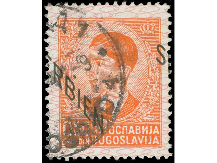 1941, Freimarke 0,50 Din. rotorange, nach links verschobener und geteilter Aufdruck, gestempelt “BEOGRAD 1 …”, tadellos, nich