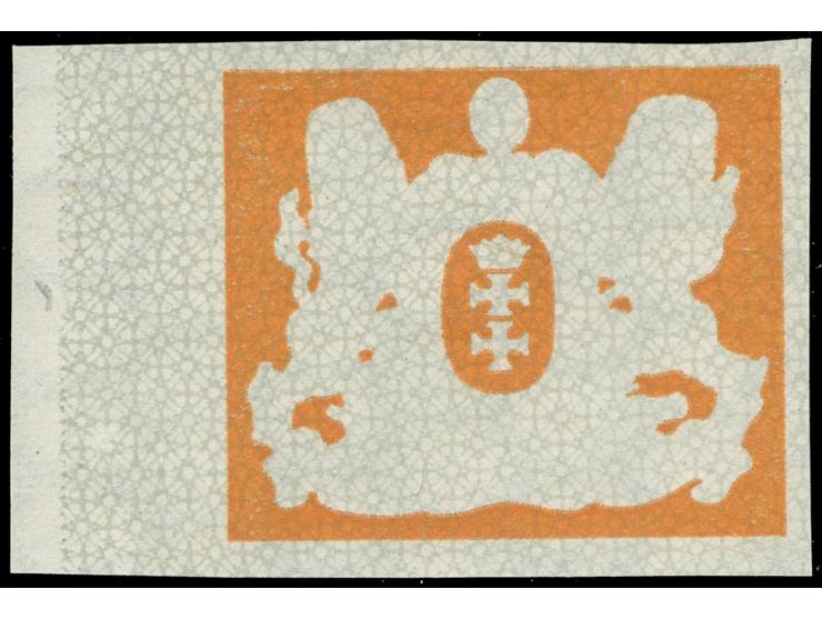 1922, Großes Staatswappen 9 M. orange, linkes Seitenrandstück als ungezähnter Probedruck, postfrisch, tadellos, selten, unsig