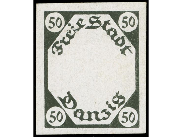 1921, Kleines Staatswappen 50 Pfg., ungezähnter Probedruck ohne Mittelstück, Schwarzdruck auf ungummiertem Kartonpapier, tade