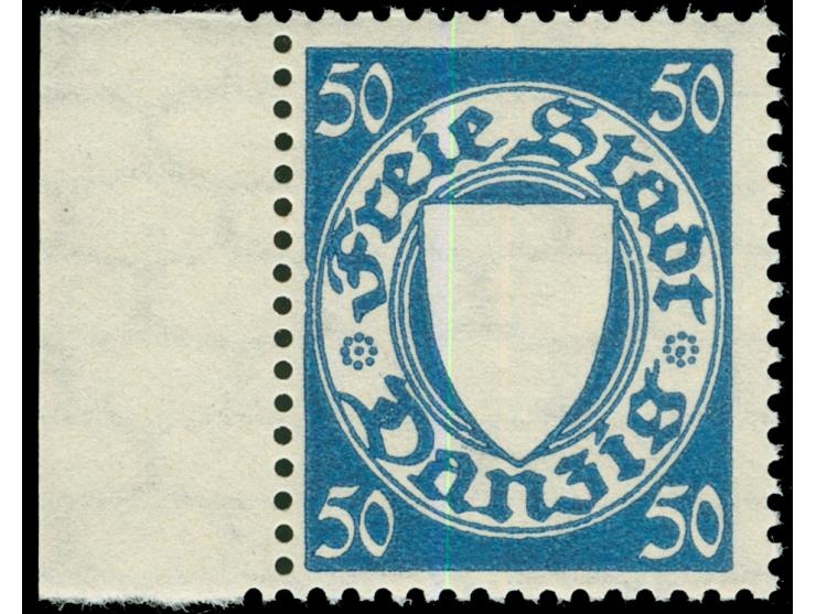 1924, Staatswappen im Oval 50 Pfg. kobaltblau, linkes Seitenrandstück, Probedruck mit farblosem Wappeneindruck, postfrisch, t