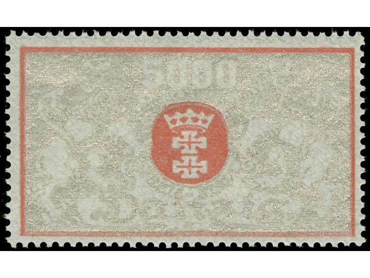 1923, Großes Staatswappen 5000 Mark lebhaftrot/silber, doppelter Rosettenunterdruck, postfrisch, tadellos, unsigniert, Fotobe