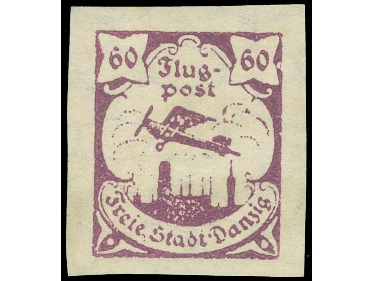 1923, Flugpost 60 Pfg. dunkelviolettpurpur, ungezähnter Probedruck, sauber ungebraucht, tadellos, Fotobefund Tworek BPP (2019