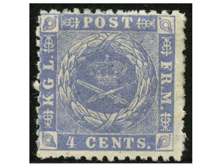 1872/73, 4 c. blue ultramarine, unused with part gum, variety ‘parts of sheet marginal watermark’, good perforation for this 