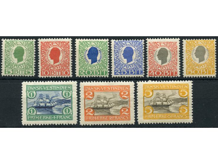 1887, Christian IX and Sailing Ship two complete sets unused, good perforation, fresh colour, fine.

