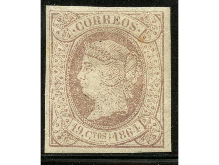 1864, Isabella II 19 cs. dull violet, good colour, imperforated, unused with gum, fine.